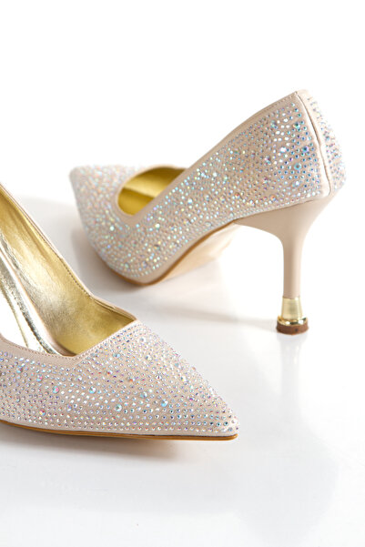 KARABAGSHOES Stylish Thin Heeled Evening Shoes Suitable for Special Occasions with Stone Detailing