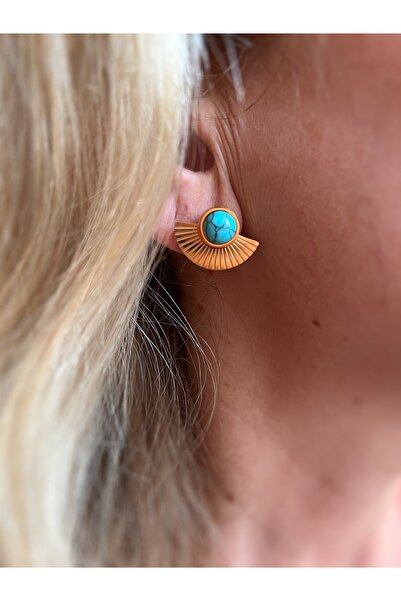 Neesh ÇELİK YELPAZE TURKUAZ KÜPE (GOLD) 2,5 cm