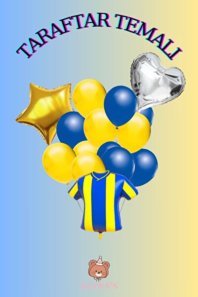 Zayna's Taraftar Temalı Sarı Lacivert Renk Forma Folyo Balon Seti Yıldızlı Ve...