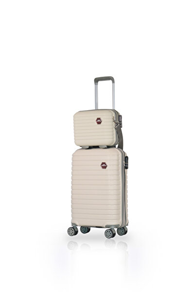 GROUND Vanille Gar Kabin Boy Valiz + Makyaj Çantası Kemik Gri - 10663