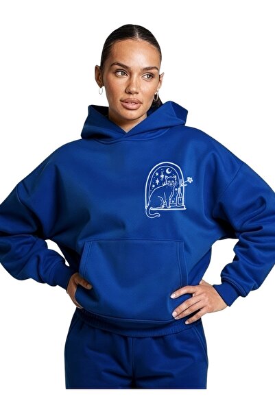 ArtYus Φούτερ Unisex Cat Colorful Special με τύπωμα Cotton oversized με κουκούλα