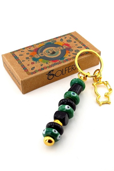 Solfera Green Black Murano Glass Evil Eye Beaded Bag Ornament Cat Charm Keychain Ky053