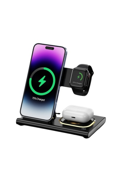 PLEMORY Încărcător wireless Plemory® 4 în 1, Qi, încărcător rapid 23W, pentru...