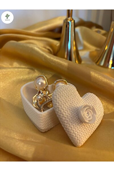 MelisArt3D Dünyası Kalpli Takı Yüzük Küpe Nikah Şekeri Hediyelik Kutusu