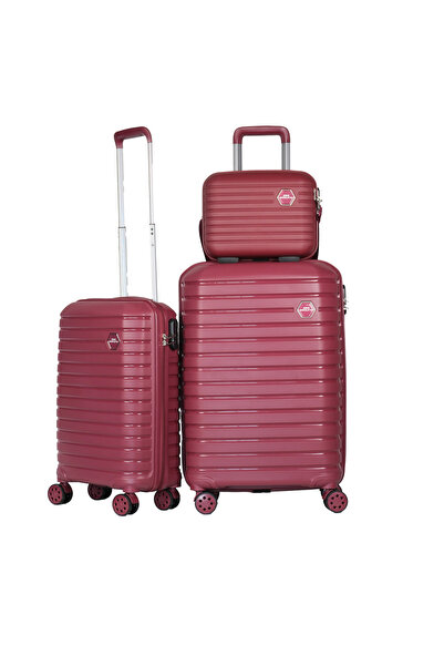 GROUND Vanille Orta ve Kabin Boy Valiz + Makyaj Çantası - Bordo - 10663
