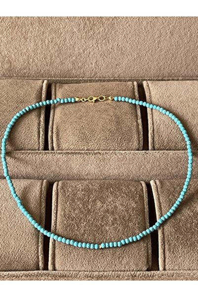 Rupen Kraft 14 Ayar Altın Dorika Detaylı Fasat Kesim Firuze Taşlı Altın Kolye...