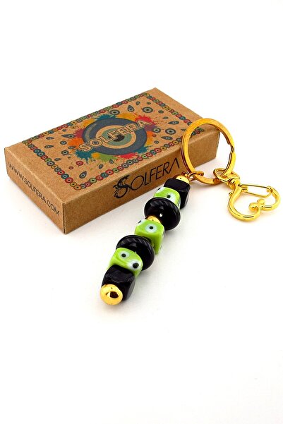 Solfera Green Black Murano Glass Evil Eye Beaded Bag Ornament Heart Charm Keychain Ky058