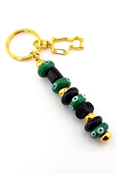 Solfera Green Black Murano Glass Evil Eye Beaded Bag Ornament Cat Charm Keychain Ky053