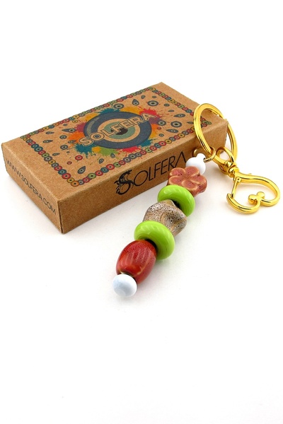 Solfera Ceramic and Murano Glass Beaded Bag Ornament Heart Charm Keychain Ky081