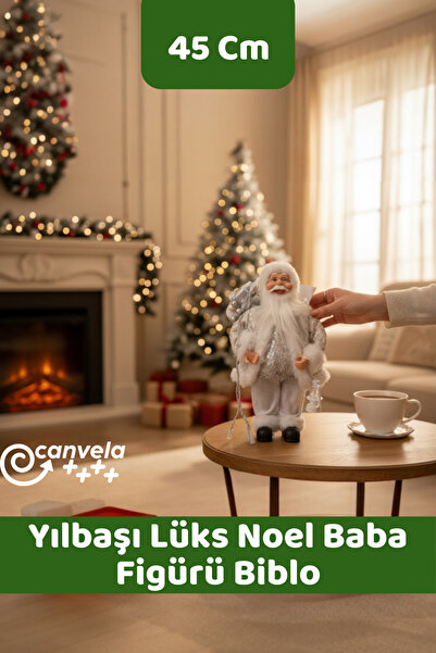 CANVELA Premium Lüks Yılbaşı Noel Baba Figürü Biblo Büyük Boy 45 cm Yılbaşı Süsü Özel Hediyelik Biblo
