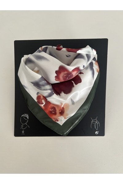 BusradanDesign وشاح ساتان سادة بنقشة زهور 55*55 سم