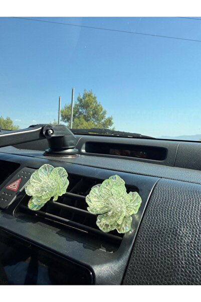 Çiçek Antalya Handmade Green Flower Design Air Conditioner Ornament – Decorative Vehicle Accessory with Shiny Stones