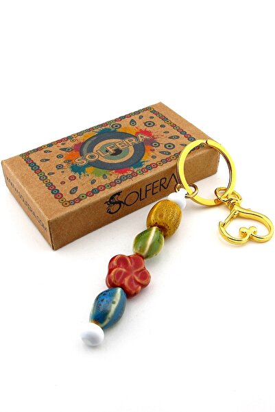 Solfera Heart Charm Ceramic Beaded Bag Ornament Flower Keychain Ky082