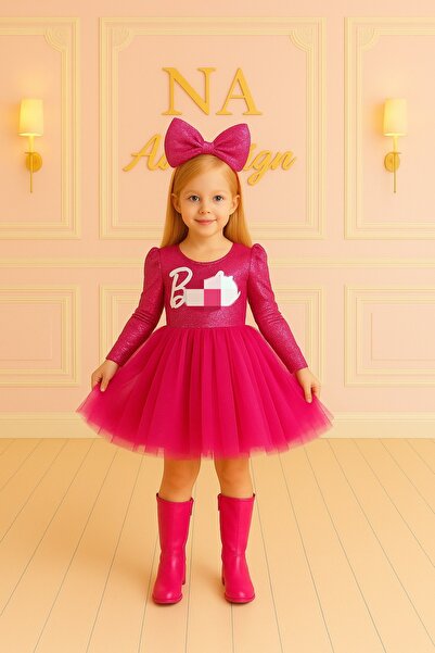 NA ADDESIGN Işıltılı Payetli Tüllü Kabarık Prenses Elbise, Fuşya ve açık pembe renk seçeneği