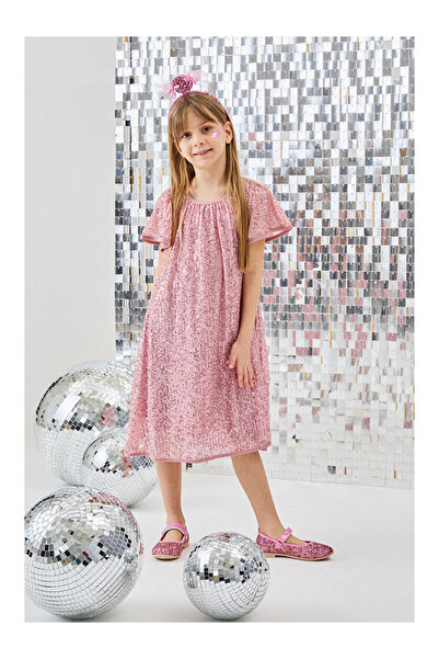 LC Waikiki Ροζ φόρεμα για κορίτσια με παγιέτες-Siri