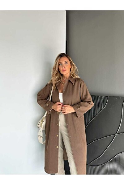 QİMYA BUTİK ROBİN Kadın Kadife Yakalı Ara Boy Premium Kot TRENÇKOT