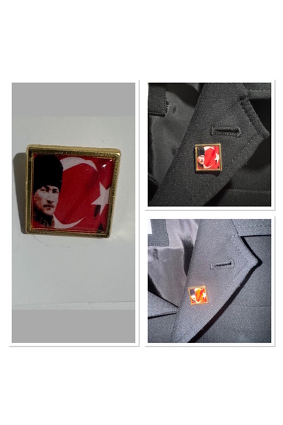 Kenpool Atatürk Türk Bayrağı Kare Resimli Yaka Rozeti