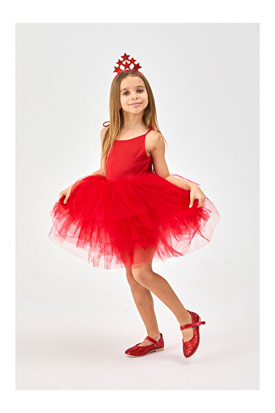 LC Waikiki Kırmızı Tütü Etekli Askılı Kız Çocuk Balerin Elbise - Jade