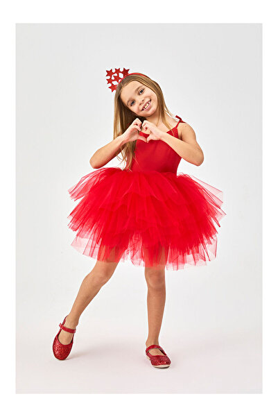 LC Waikiki Kırmızı Tütü Etekli Askılı Kız Çocuk Balerin Elbise - Jade