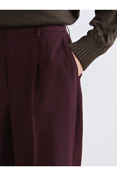 LC Waikiki LCW Modest Mürdüm Standart Fit Kadın Pileli Pantolon