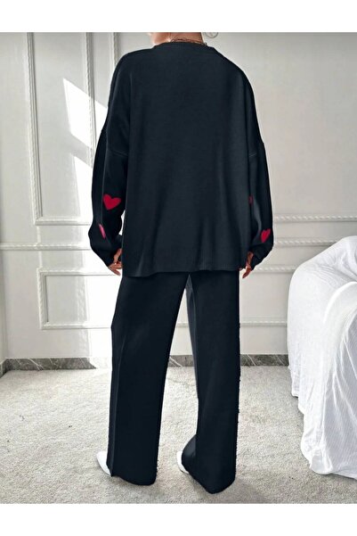trivvy Heart Sweater Trousers Double Knitwear Set