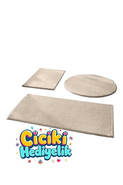 ciciki hediyelik 3'lü Banyo Paspası Halısı Klozet Takımı Koyu bej