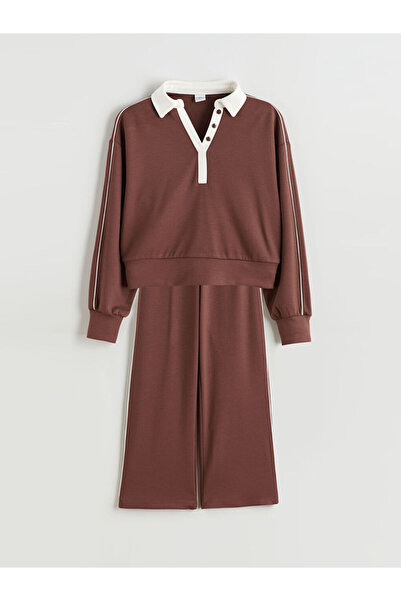 LC Waikiki Polo Neck Girls' Sweatshirt and Sweatpants