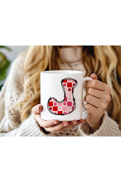 Beramussa كوب على شكل حرف J مع رمز تعبيري على شكل قلب مربع وردي - كوب قهوة وش...