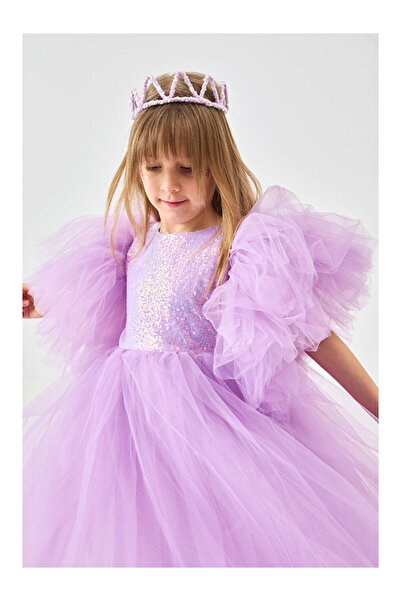 LC Waikiki Lila Önü Pullu Kız Çocuk Tül Elbise - Halsey