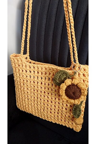 Nazlı Dokunuş El Yapımı Ayçiçeği Detaylı Makrome Çanta
