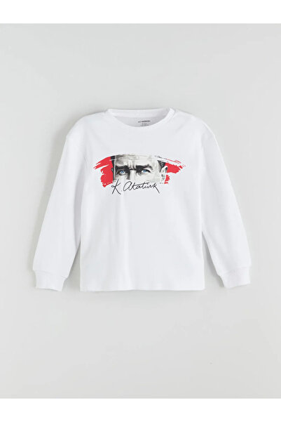 LC Waikiki Lcw Kids White Crew Neck Printed Long Sleeve Baby Boy T-Shirt