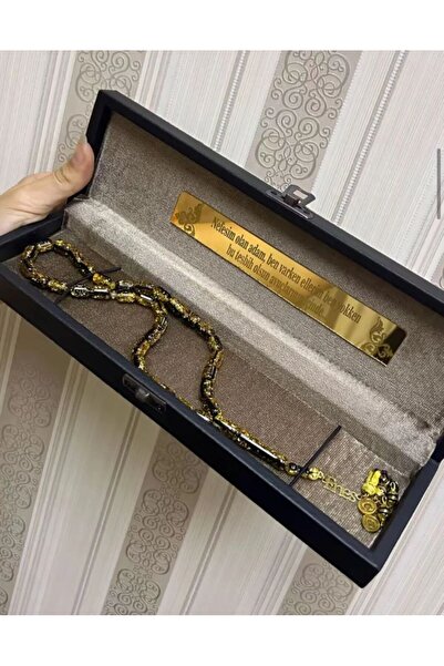 Tesbihburada ALTIN WARAK ALTIN TOZU KEHRIBAR TESBIH 925 AYAR GÜMÜŞ İSME ÖZEL İSİMLİ PÜSKÜLLÜ TASARIM