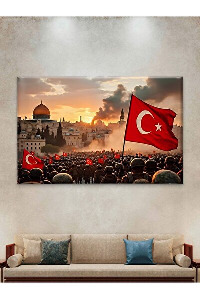 ESLEM ÖZGÜR FİLİSTİN - TÜRK ASKERLERİ - MESCİD-İ AKSA - BASKI KANVAS TABLO