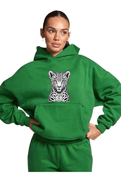 ArtYus Унисекс бяла суитшърт с качулка, специален дизайн с леопардов принт, о...