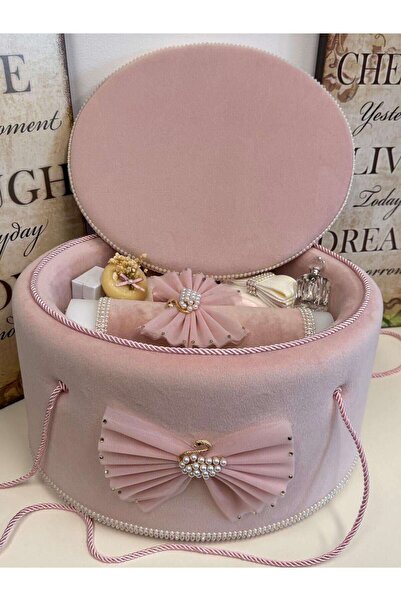 KidsMagazin Set botez Swan Baby din cufăr de catifea roz pudră