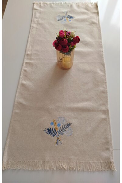 denizli hatırası Embroidered Authentic Organic Tasseled Runner 45X105 cm