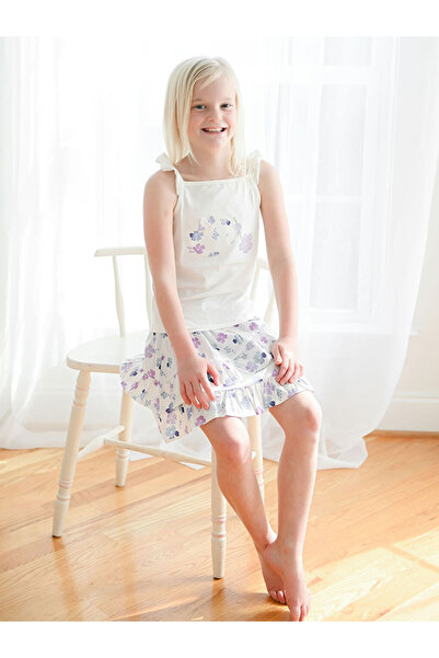 LC Waikiki Vizyon New Season Lilac Printed Girls' Skirt with Elastic Waist