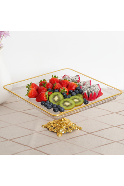 ASSA BAZAAR Crystal Metal Leg Gilded Square Cake Serving Stand