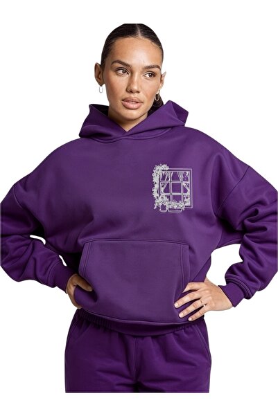 ArtYus سويت شيرت بقلنسوة كبير الحجم من القطن مطبوع عليه نافذة ملونة للجنسين