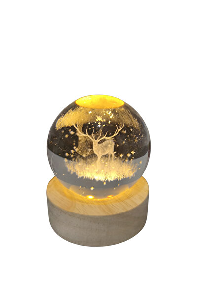 Dermanlı Home 3D Melek tasarımlı led ışıklı ahşap tabanlı kristal küre