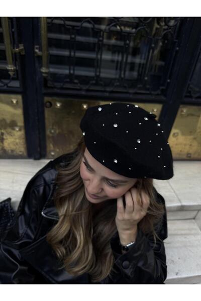 Tina İstanbul Καπέλο ζωγράφου με πέτρα, μάλλινη τσόχα, μαύρο