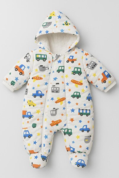 ZERA KIDS Yeni Sezon Desenli Sabit Patikli Kürklü Bebek Kozmonot Astronot Tulum