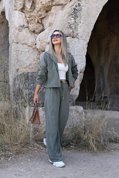 bytugcekaya Σετ με φερμουάρ από λεπτό βελούδο χακί