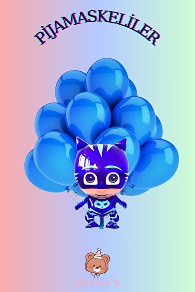 Zayna's Pijamaskeliler Temalı Kedi Çocuk Karakterli Folyo Balon Seti