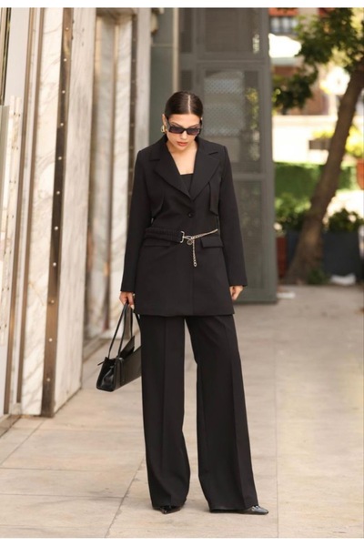 DERELİ Palazzo pantalonlu kolay üyü özelliğine sahip tam kalıp blazer takım