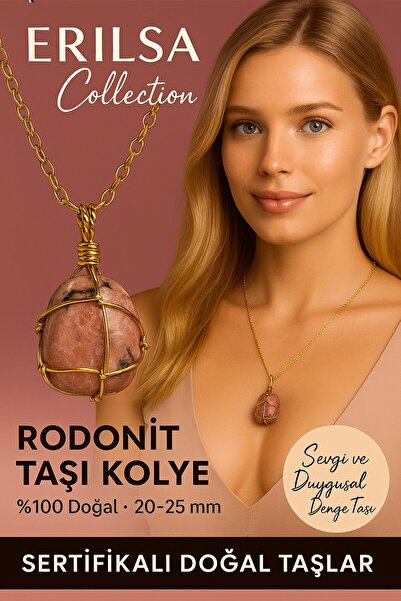 Erilsa قلادة من حجر الرودونيت الطبيعي الملون باللون الذهبي معتمدة - حجر الحب ...