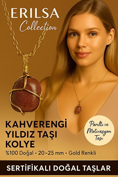 Erilsa قلادة من حجر النجمة البني الطبيعي بلون ذهبي معتمد - حجر التألق والإلهام