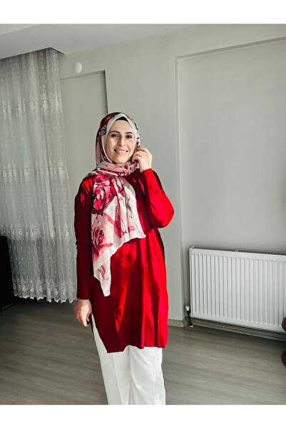 MODA Bordo Bisiklet Yaka İnce Merserize Salaş Triko Tunik