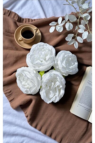 SanatFlowers 4'lü Beyaz Yapay Gül Buketi | 25 cm – Dekoratif Çiçek