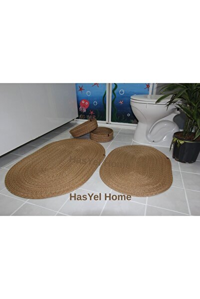 HasYel home طقم حمام من الجوت من هاسيل، مجموعة حمام، سجادة حمام، طقم سجاد، سل...